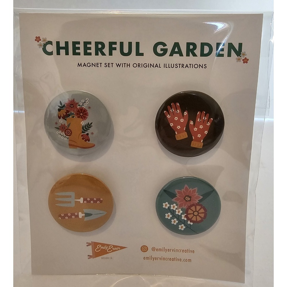 Magnets "Cheerful Garden" Set Of 4 NIP!! 1.5"